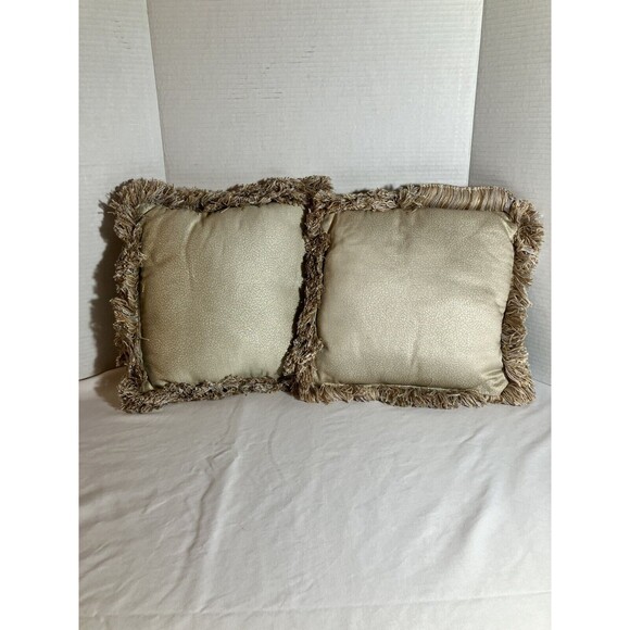 Fringed Beige Sofa Couch Decorative Pillows - 12x12” - Se of 2 Two Home Decor - Picture 1 of 3